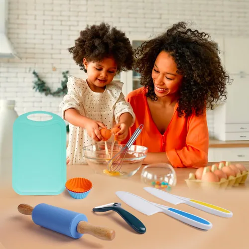 Miniatura 6 de Juego de cocina para niños, utensilios de cocina reales con guía de herramientas de cocina para niños con delantal de chef sombrero y accesorios