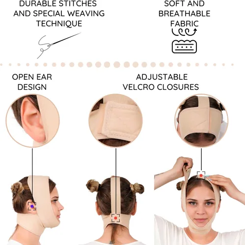 Miniatura 4 de IKIDO Venda de compresión para cuello y barbilla poscirugía para mujer, más delgada para la cara Beige