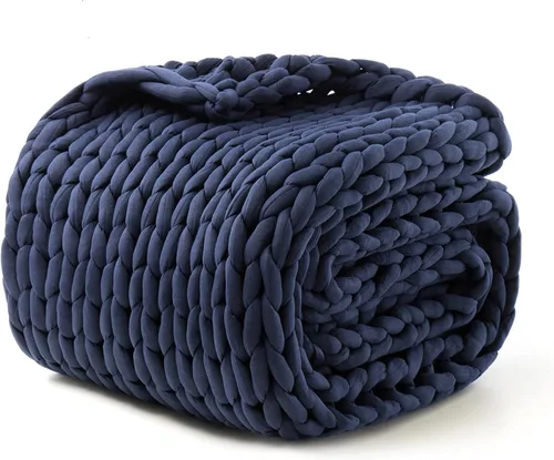 Manta pesada tejida a mano para adultos, regalos para el día del padre, regalos de cumpleaños para hombres, manta de punto grueso, refrescante, Azul