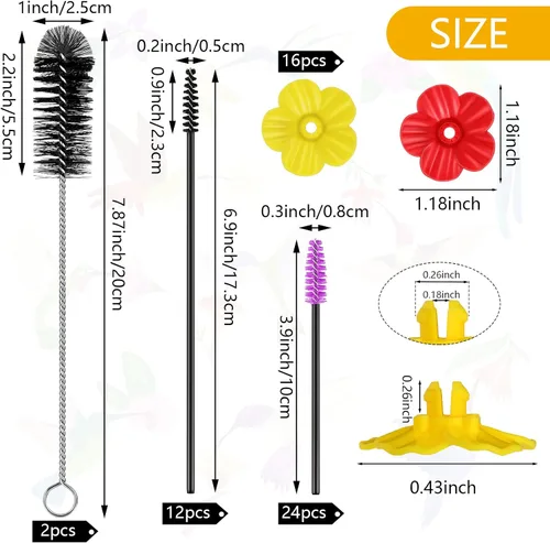 Miniatura 2 de 38 piezas de 3 tamaños de cepillo de limpieza para comederos de colibríes, mini cepillo de tubo de nailon con 16 piezas de repuesto para pájaros
