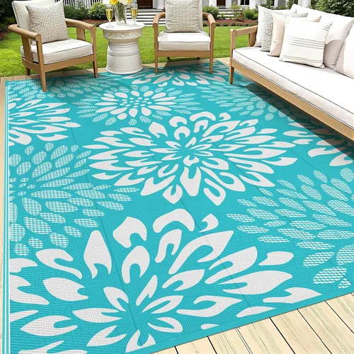 Miniatura 25 de HEBE Alfombra de Exterior Impermeable 6x9, Alfombra de Paja de Plástico Alfombra de Camping, Alfombras de Patio Exterior Reversibles Tapete para RV
