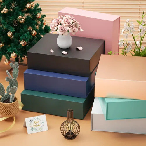 Miniatura 6 de PSHVYM Cajas de regalo con tapas, 11.5 x 7.8 x 3 pulgadas, caja de regalo negra para regalos, cierre magnético para camisetas, guantes, bufandas