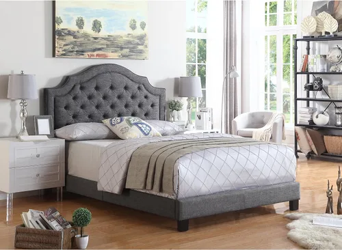 Miniatura 9 de Rosevera Jardin - Marco de cama con plataforma copetuda con botones, base de cama tapizada de tela con cabecera ajustable y soporte de listones