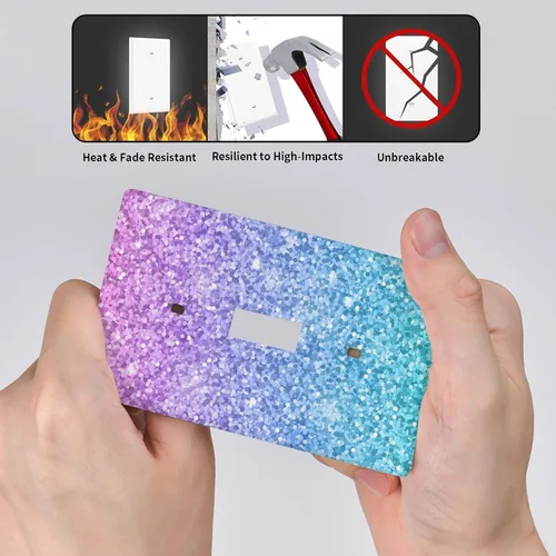 Miniatura 5 de Cubierta para interruptor de luz, placas de pared con purpurina rosa y azul, 1 banda, palanca individual de 4.5 x 2.76 pulgadas, 1 paquete