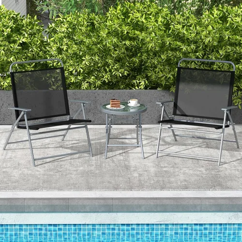 Miniatura 3 de Tangkula Juego de 3 sillas plegables para patio, juego de conversación de metal para exteriores con mesa auxiliar, asiento extragrande, marco
