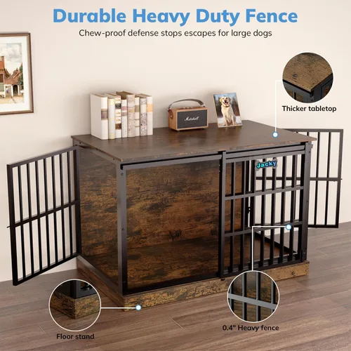 Miniatura 5 de Petrova Mueble de jaula para perros de 47 pulgadas para perros grandes/medianos, resistente para interiores con etiqueta de nombre, jaula de madera