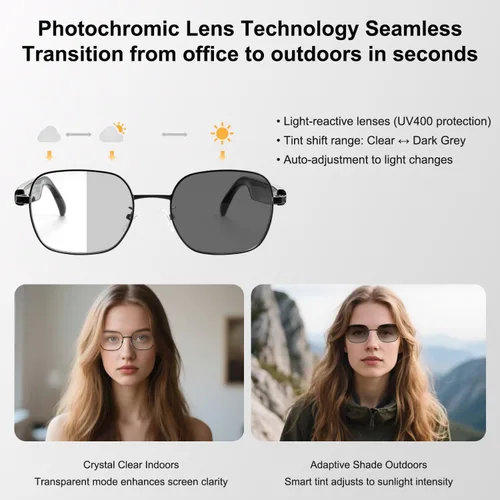 Miniatura 4 de Lentes Bluetooth de audio inteligente, lentes que cambian de color, altavoces de oído abierto, tiempo de reproducción de 5 horas, llamadas manos