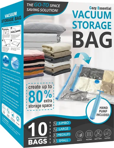 Miniatura 10 de Cozy Essential Vacuum Storage Bags, 80% Compression Vacuum Seal Space Saver Plastic Packaging Bags for Clothes, Blankets, Pillow, Bedding