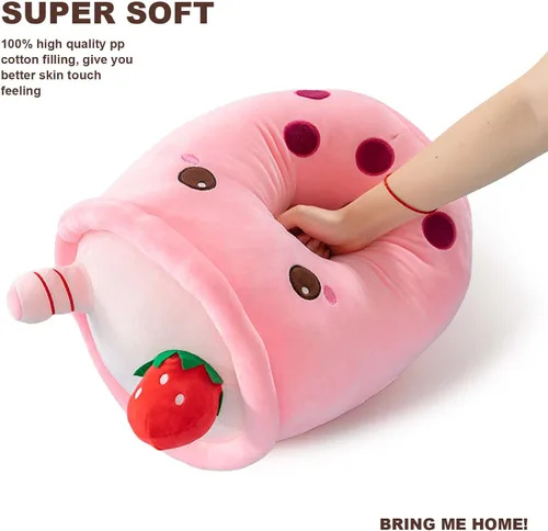 Miniatura 6 de DITUCU - Lindo té Boba de peluche, peluche de té con burbujas de caricatura, almohada suave de taza de té con leche de fresa para el hogar, regalo