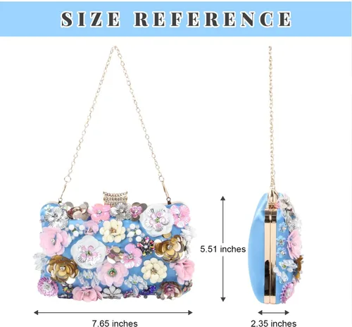 Miniatura 3 de Bolsos de noche florales para mujer, bolsos de mano con diamantes de imitación coloridos, bolso floral para novia, boda, bolso de hombro con cadena