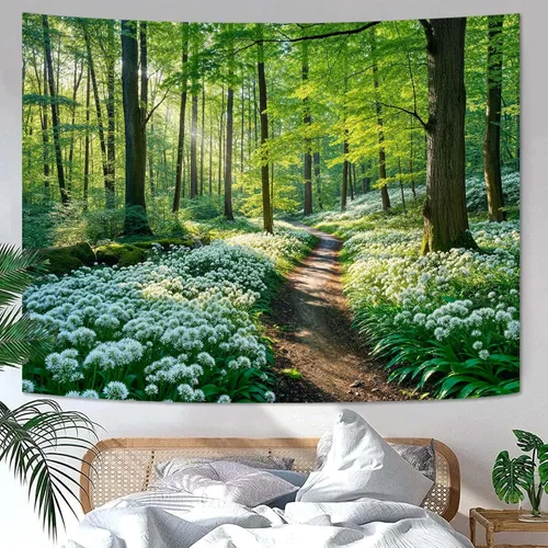Miniatura 8 de Zussun Tapiz de Bosque Natural de Montaña Tapiz Verde de Pino Luz Solar Selva para Dormitorio Estético Planta Paisaje de Montaña Tapices Pequeños