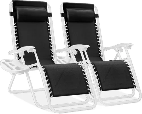 Miniatura 66 de Best Choice Products - Juego de 2 sillas reclinables y ajustables de malla y acero, sillas con sensación gravedad cero con cojines y bandejas