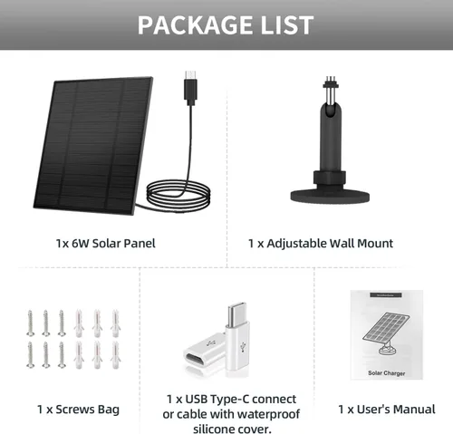 Miniatura 9 de Panel solar de 5 W para cámara de seguridad, panel solar con puerto micro USB y USB-C para cámara de batería recargable de 5 V CC al aire libre