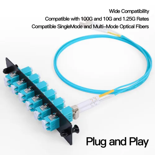 Miniatura 8 de 6 adaptadores LC dúplex de 12 núcleos LC huella LGX OM3 panel de conexión de fibra cargado 12 puertos de fibra acopladores - LC UPC azul compatible