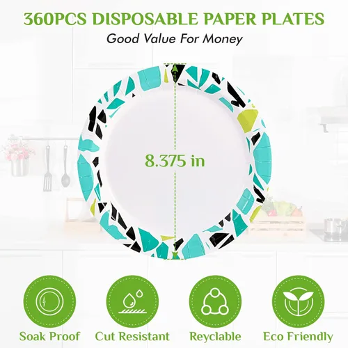 Miniatura 3 de FOCUSLINE Paquete de 360 platos de papel de 8.375 pulgadas, platos de papel desechables a granel de 360 unidades, a prueba de remojo y cortes