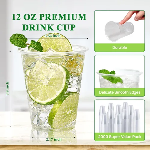 Miniatura 2 de Vplus 2000 Pack Vasos de Plástico Transparente de 12 onzas, Vasos Desechables de 12 onzas para Agua Fría, Vasos de Fiesta, Vasos de Plástico