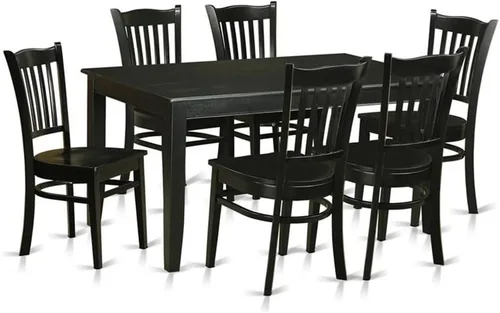 East West Furniture DUGR7-BLK-W - Juego de mesa de cocina de 7 piezas que consta de una mesa de comedor rectangular y 6 sillas de comedor, 36 x 60