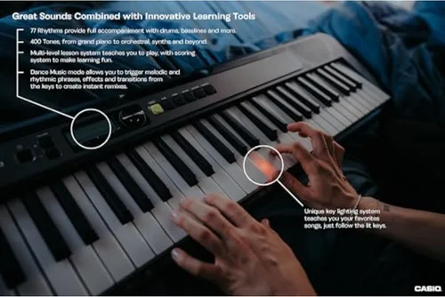 Miniatura 2 de Casio Casiotone LK-S250 - Teclado portátil iluminado de 61 teclas Respuesta táctil Sistema de iluminación de teclas, 400 tonos, modo de música