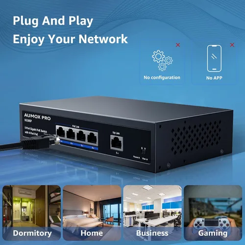 Miniatura 8 de Switch PoE Gigabit de 5 puertos, AUMOX PRO SG305P Switch Gigabit Ethernet PoE de 4 puertos no administrado con 1 puerto de enlace ascendente Gigabit