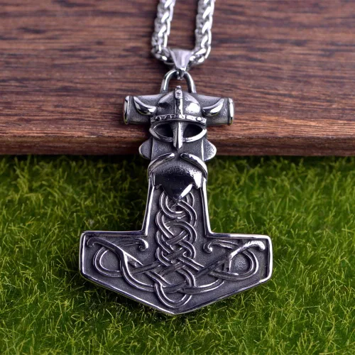 Miniatura 4 de LANGHONG Collar de martillo de Thor vikingo nórdico Mjolnir para hombre, joyería de talismán