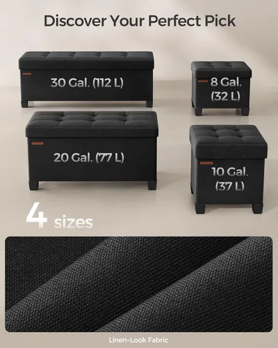 Miniatura 6 de SONGMICS Banco otomano de almacenamiento, reposapiés plegable con patas, 15 x 43 x 15.7 pulgadas, banco de extremo de cama, baúl de almacenamiento