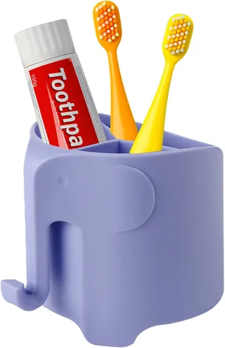 Miniatura 11 de Soporte para cepillo de dientes de elefante para niños pequeños, con ventosa, bonito soporte para cepillos de dientes para niños, para baño, con 3