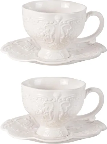 Miniatura 8 de KAMMAK - Juego de 2 tazas de té y platillos, tazas de café de porcelana, tazas de espresso apilables de 6.8 onzas, demitasses de cerámica para café