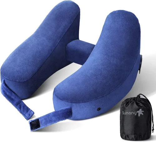 Miniatura 7 de Sunany Almohada cervical de viaje para almohada de avión que soporta cómodamente la cabeza, el cuello y la barbilla, almohada de viaje inflable