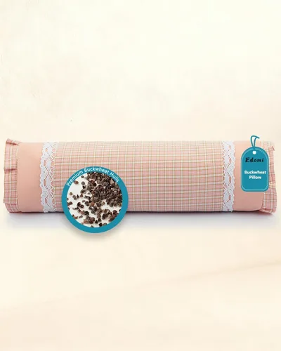 Miniatura 12 de Almohada cervical con relleno de cáscaras de trigo sarraceno para apoyo del cuello y alivio del dolor, almohada cervical cilíndrica para dormir