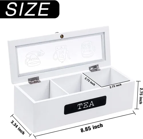 Miniatura 2 de Organizador de bolsas de té, organizador de bolsas de té de madera blanca con 3 compartimentos, organizador de soporte de té, caja de almacenamiento