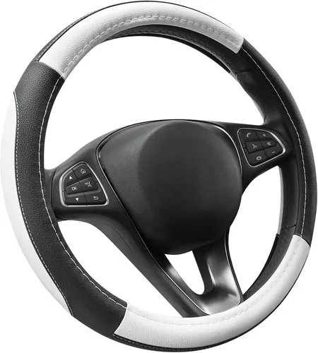 Miniatura 18 de SEG Direct Funda para volante de automóvil, tamaño mediano estándar de 14 1/2-15 pulgadas, embalaje no plegable, resistente, antideslizante, cuero