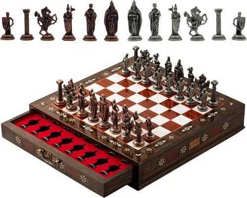 Miniatura 2 de Juego de ajedrez de madera de lujo con piezas metálicas del ejército británico, tablero de ajedrez de nogal hecho a mano con almacenamiento, regalo