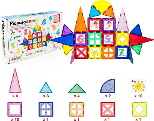 Miniatura 8 de PicassoTiles Bloques de construcción magnéticos con azulejos y click-in, artes gráficas educativas, juego de construcción de imán, juego