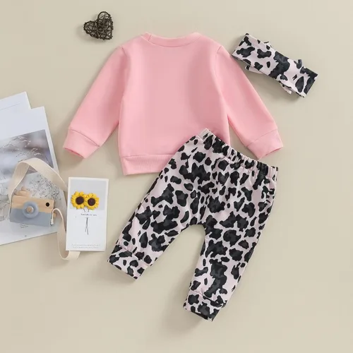 Miniatura 7 de CIYCUIT Conjunto de 3 piezas de sudadera de margaritas + pantalones + diadema, ropa infantil de otoño e invierno