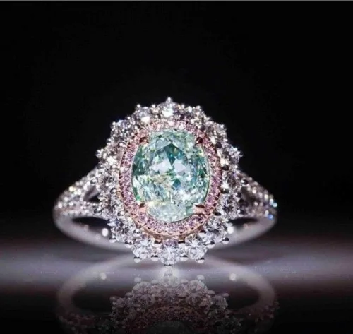 Miniatura 5 de MAIHAO Anillo de compromiso brillante de plata de ley 925 con incrustaciones de diamantes de cristal rosa con incrustaciones de topacio verde
