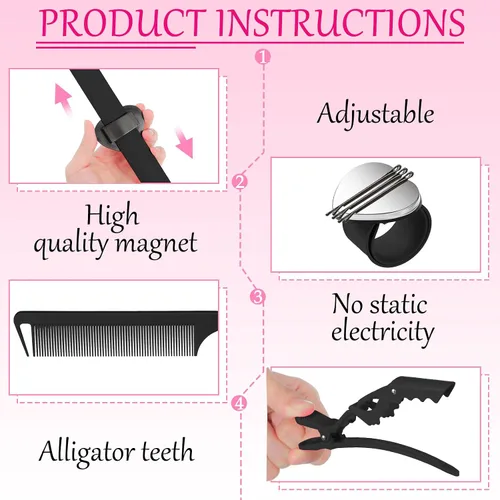Miniatura 4 de 22 piezas de herramientas de trenzado de pelo con muñeca magnética para coser alfiler, pulsera de punto inoxidable, herramienta de anillo de dedo