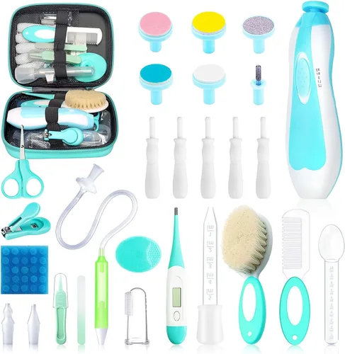 Miniatura 9 de Kit de cuidado de la salud y aseo del bebé, kit portátil 21 en 1 para bebés esenciales con cepillo de alivio de gas, peine aspirador nasal