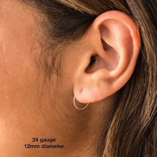 Miniatura 6 de Aretes de aro pequeños de plata de ley. Aretes de aro pequeños de plata de ley 925 maciza de calibre 24 de 0.472 in y media pulgada