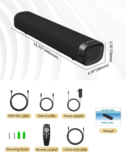 Miniatura 9 de Barra de sonido para Smart TV, Barra de sonido, Barra de sonido Bluetooth, con Óptico/AUX/HD ARC, Altavoces de Sonido Envolvente, Sistema de Sonido