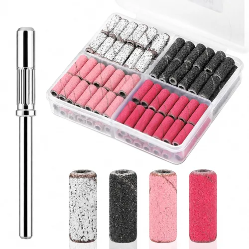 Miniatura 8 de Nail Drill Bits Sanding Bands for Nail Drill 100 Pcs 4 Color 80 120 180 240 Coarse Fine Grit File Small Sanding Band with 3.1mm Mandrel Bit Set for