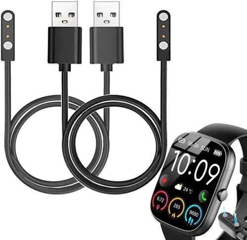 Cargadores de cable de reloj inteligente compatibles con el reloj inteligente Uaue T60 de 1.91 pulgadas, 2 unidades, color negro