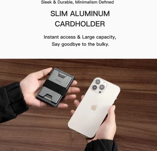 Miniatura 2 de SEMORID Slim Aluminum Card Holder Wallet for Men, Durable Expandable Backplate, RFID Blocking Minimalist Metal Pop Up Wallet with Gift Box, Holds