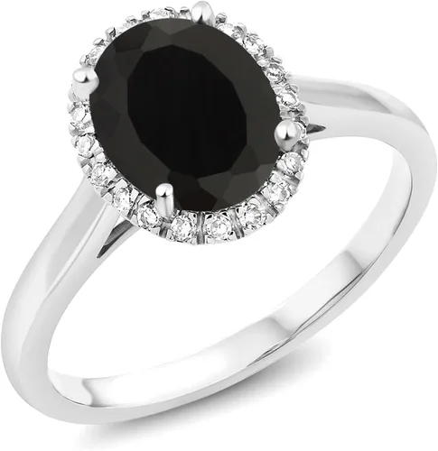 Gem Stone King Anillo de compromiso ovalado de oro blanco de 10 quilates con piedra natal y halo de diamantes | Ovalado de 0.354 x 0.276 in | Anillo