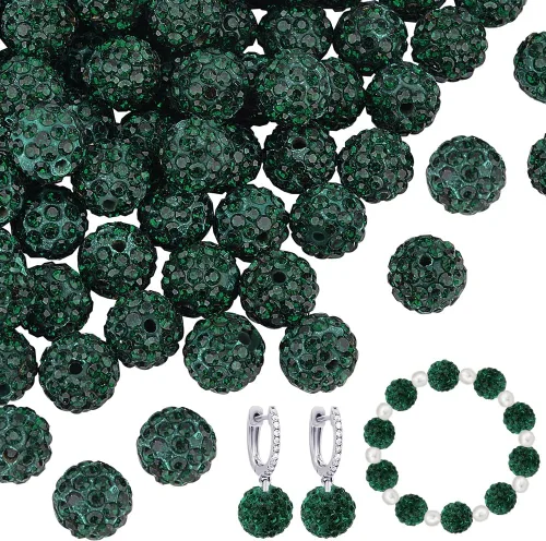 Miniatura 10 de PH PandaHall 100 cuentas de arcilla de hematita con diamantes de imitación negros de 0.394 pulgadas (0.394 in) – cristal de polímero pavimenta bola