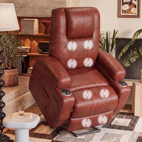 Furmax Silla reclinable eléctrica con masaje para personas mayores, tela de pana, sillón reclinable individual con portavasos, bolsillos laterales y