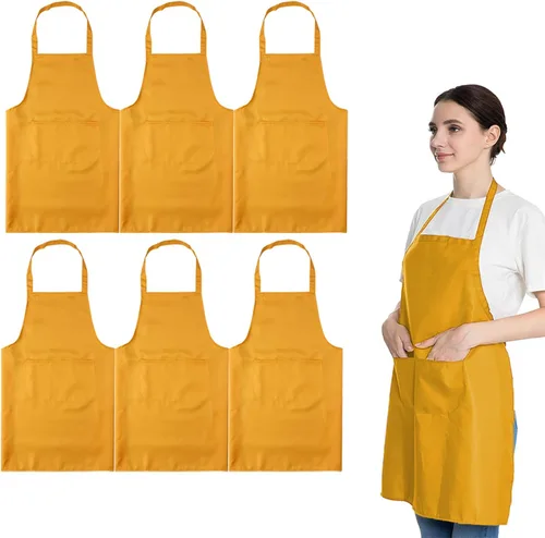 Miniatura 16 de Total de 6 delantales con babero azul bebé a granel con 2 bolsillos para mujeres, hombres y adultos, cocina de chef (6, azul bebé)