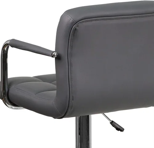 Miniatura 8 de Flash Furniture Taburete de bar de altura ajustable de vinilo acolchado gris contemporáneo con brazos y base cromada