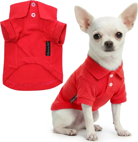Miniatura 41 de Parisian Pet Polo para perro – Camisa de algodón transpirable en amarillo sólido – Ropa de verano tipo pullover con cuello abotonado para perros