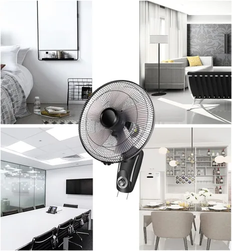 Miniatura 4 de Ventilador industrial oscilante ajustable de montaje en pared, 5 aspas ajustables de 3 velocidades, alta velocidad/negro/resistente, para Mecánica
