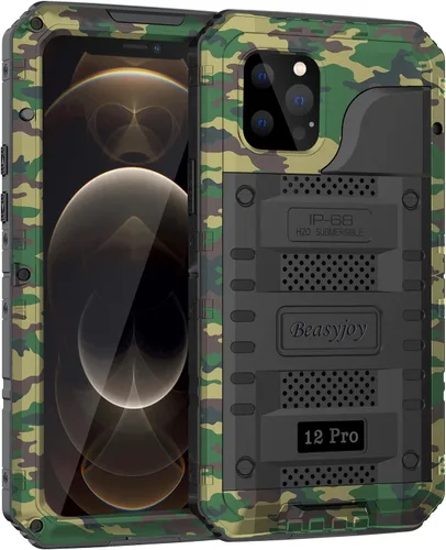 Miniatura 47 de Beasyjoy Funda impermeable para iPhone 12 Pro Max, cubierta protectora de cuerpo completo con protector de pantalla incorporado, resistente a Negro